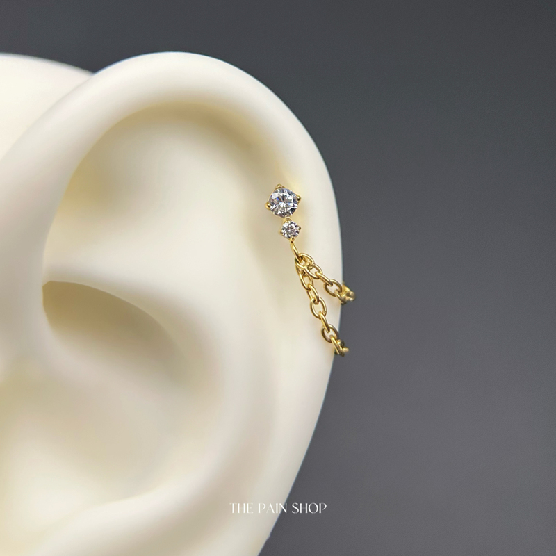 Pain Store Pu Yan Yan's Same Style Round Diamond Gold-Plated Chain Titanium Alloy Internal Thread 16g Earring Chain Pendant Pain Store Pu Yan Yan's Same Style Round Diamond Gold-Plated Chain Titanium Alloy Internal Thread 16g Earring Chain Pendant