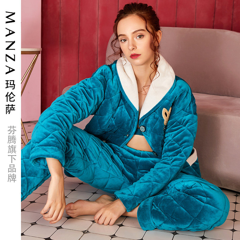 芬腾旗下 玛伦萨 18年冬季款 珊瑚绒三层加厚夹棉 女式睡衣 聚划算+天猫优惠券折后￥169包邮（￥279-110）多色可选