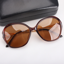 Large frame polarized ink mirror female tea colour personality round face sunglasses Korean version fashion temperament anti-UV sunglasses