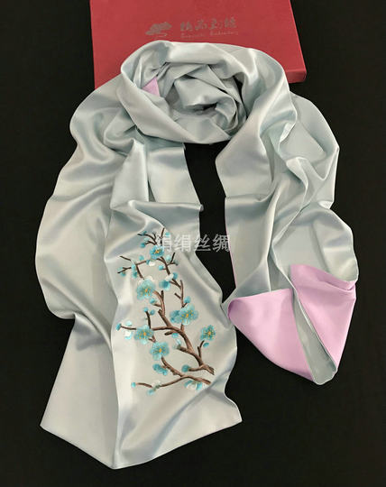 Suzhou Embroidery Plum Blossom Silk Scarf Long Silk Scarf for Women Chinese Characteristic Handicraft Gift