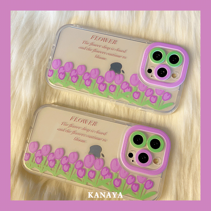 ins Korean wind purple tulip suitable for apple 13 phone protection shell 13promax new iphone anti-fall tide card 11promax fresh 12pro female