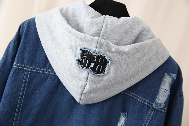 Phiên bản Hàn Quốc 2018 của mùa thu mới 200 cân béo chị em thời trang là áo khoác mỏng có lỗ denim denim nữ ngắn áo phao đại hàn nữ