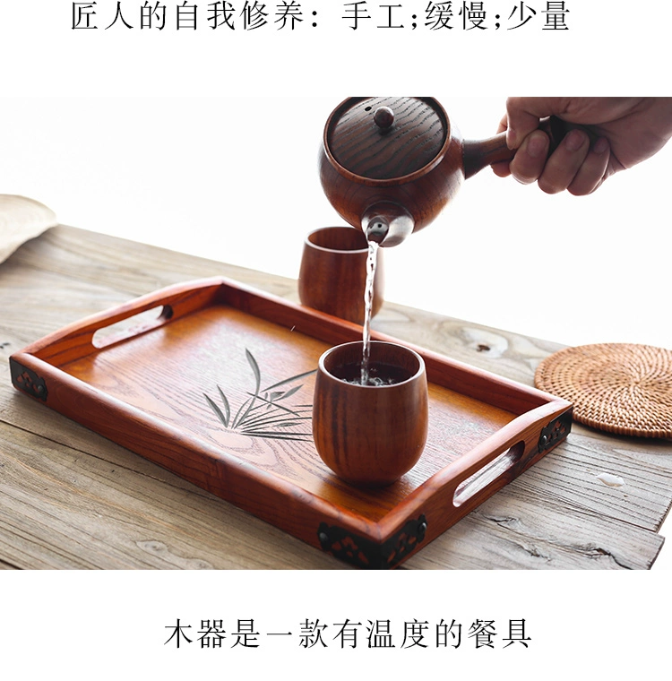 Nhật bản khay gỗ hình chữ nhật khay gỗ khách sạn nhà thịt nướng món ăn món ăn trà cốc bằng gỗ khay tấm gỗ bát gỗ