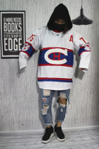 Japanese white embroidered ice hockey suit Harajuku bf Hip Hop Street plus size skateboard Jersey street dance T-shirt female