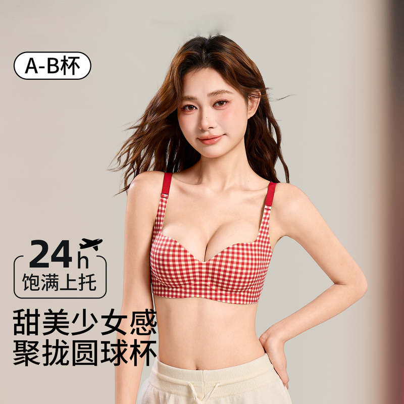 Victoria Minoolin Red Plaid Lingerie for Women with Small Busts, Push-Up Bra Set for the Year of Birth