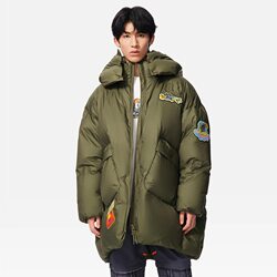 Li Ning's anti-Wu Zhumeng Hua Chenyu's same sports and leisure trend hooded long down jacket AYMS323