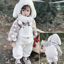 66 princess 2020 winter new mens and womens childrens lamb wool thickened wool bib baby western style long pants warm