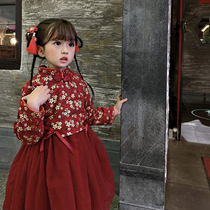 66 Princess 2021 Winter new girl plus velvet Chinese style dress bronzing flower New year dress childrens dress