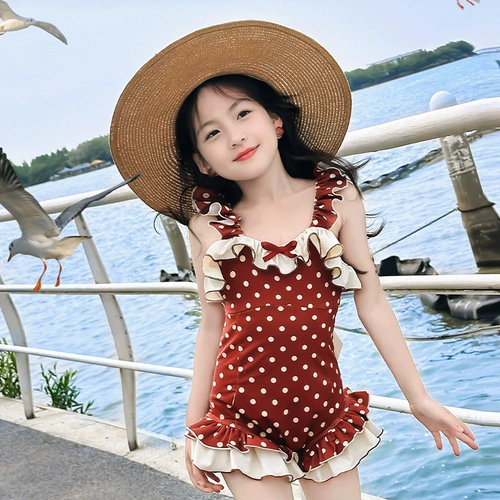 Купальник, детская красная милая быстросохнущая летняя одежда для плавания