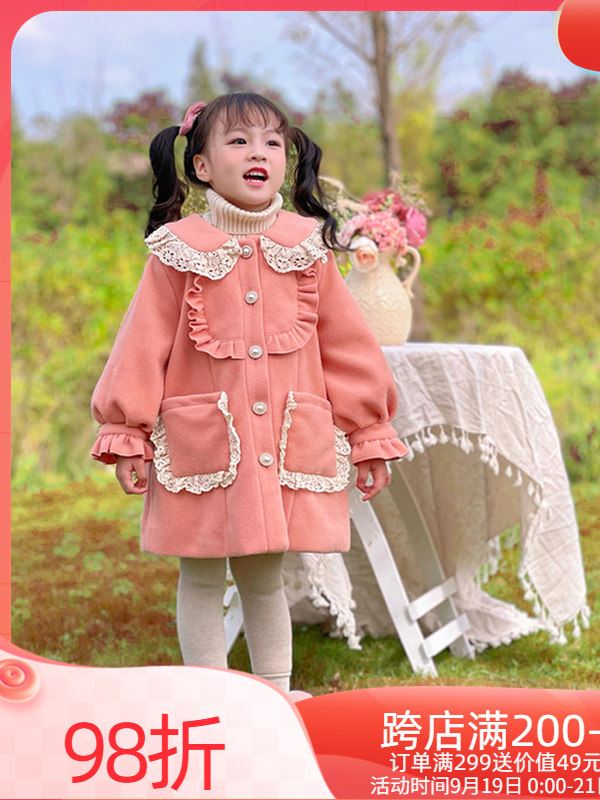 66 Princess Girls Lolita Coat Woolen Coat 2021 New Baby Girl Winter Clothes Cute 3-4 Western Style 5 Years Old