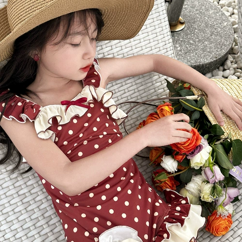 Купальник, детская красная милая быстросохнущая летняя одежда для плавания