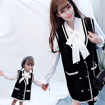 66 princess with the same 2019 new small fragrance parent-child outfit Korean version of the girls college style sweater sundress shirt