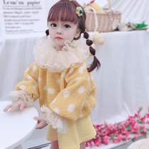 66 Princess 2020 autumn and winter new Korean version of the male and female children polka dot lamb hair loose pullover sweater foreign style top tide