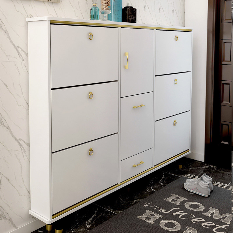 Light extravagant solid wood tipping-bucket type ultra-thin shoe cabinet modern brief Xuan Guan home doorway narrow large capacity storage storage