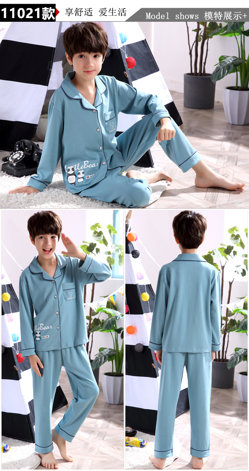 Bộ đồ ngủ bé trai mập mập 12-15 tuổi quần cotton mùa thu và mùa đông pijama nam cao cấp