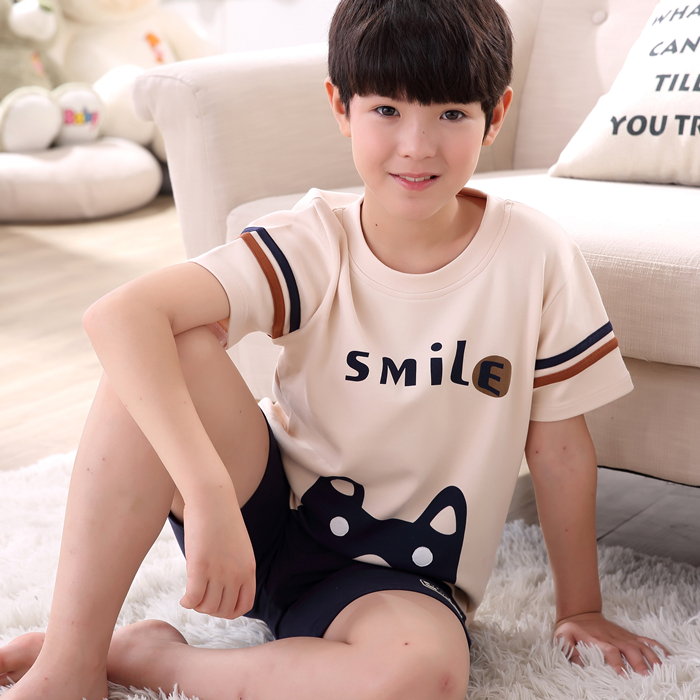 Mens giữa và trẻ em cũ thiết lập 12-15 mùa hè ngắn tay bông bộ con trai Pyjama 13-15 tuổi junior học sinh trung học bông.