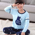 Chàng trai Pyjama 11-13-15 tuổi mùa hè dài tay bộ mỏng bông cotton vừa cậu bé bé trai mùa thu. 