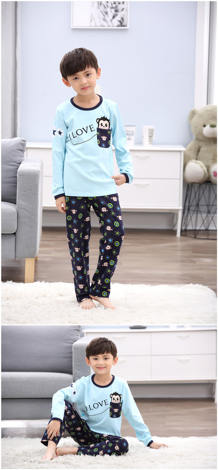Bộ đồ cho bé trai lớn 12-13 bộ đồ dài tay cotton mùa hè Bộ đồ ngủ bé trai 14-15 tuổi học sinh trung học cơ sở cotton bộ đồ mặc nhà
