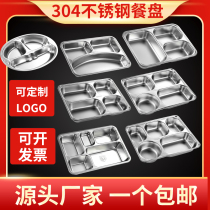  304 stainless steel dinner plate Square four-grid five-grid fast food plate with lid Adult student canteen deepened lunch box lunch plate