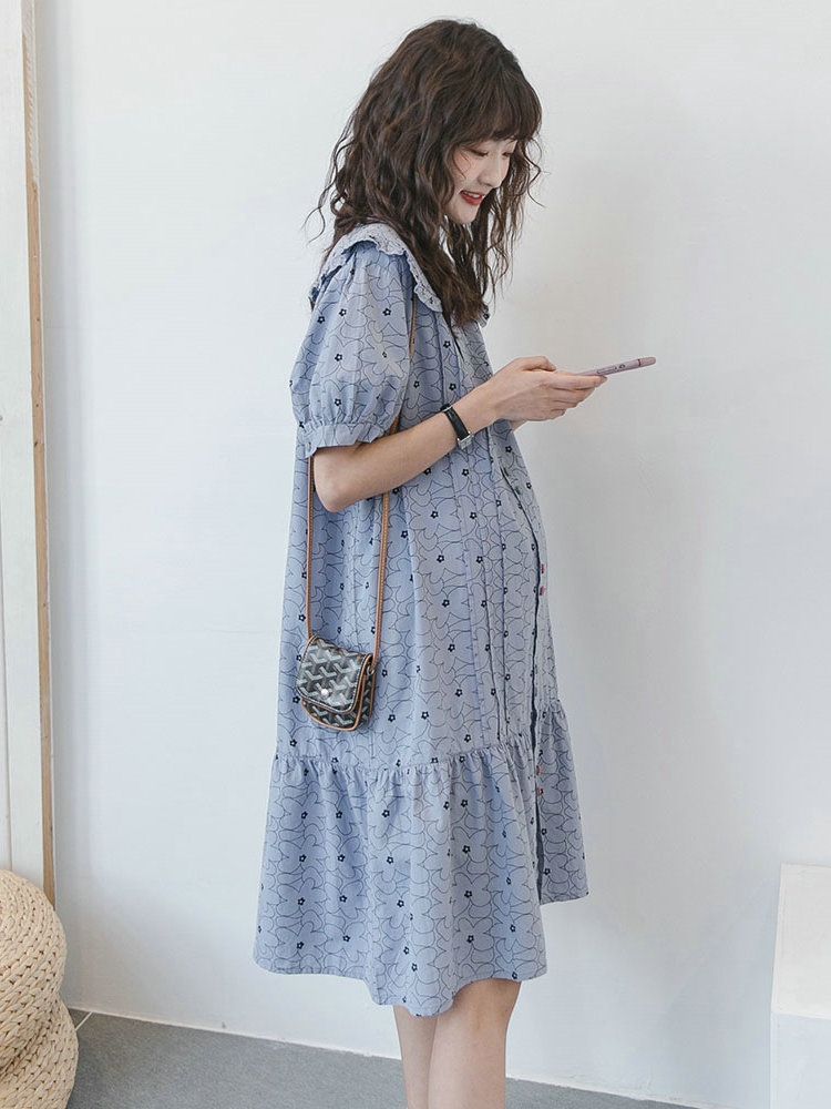 Pregnant women middle and long edition breastfeeding mom summer Korean edition dress fashion wearing thin wear skirt