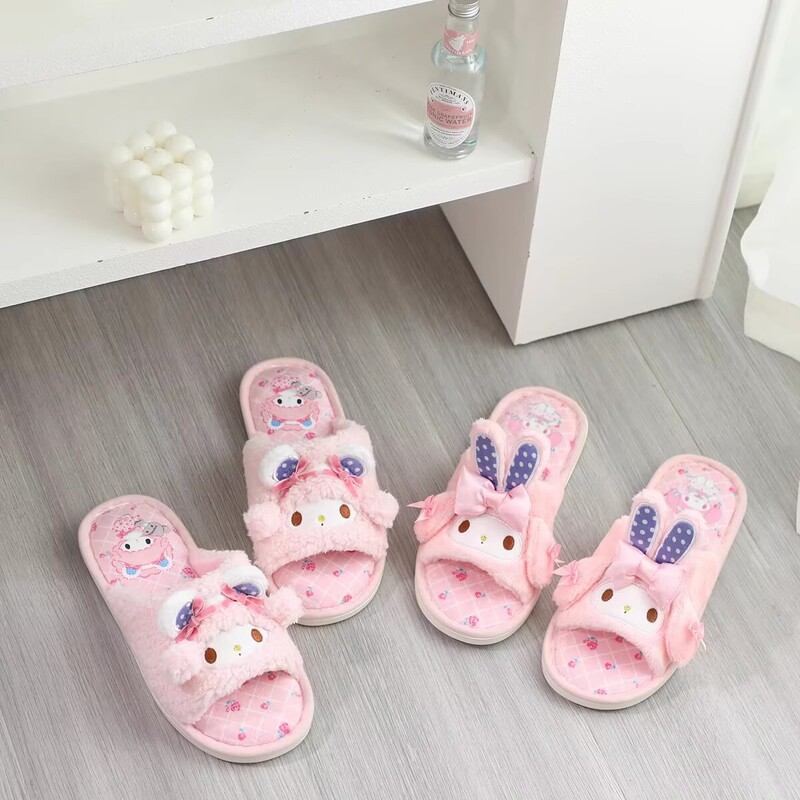 Spring and Summer Cartoon Cute Girly Melody Little Woolen Open-Toe Slippers for Home Indoor Floor Use Spring and Summer Cartoon Cute Girly Melody Little Woolen Open-Toe Slippers for Home Indoor Floor Use