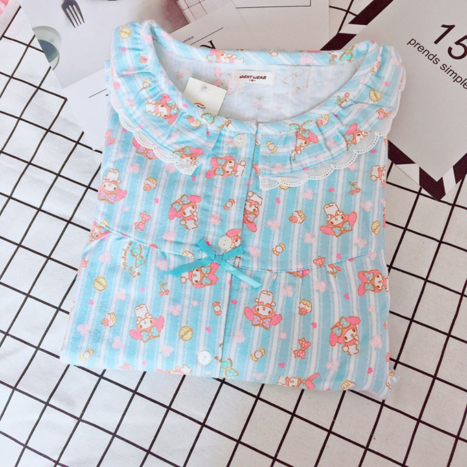 Melody Melody Quần dài tay mùa xuân và đồ ngủ mùa thu màu hồng cotton nhung nữ phục vụ nhà phù hợp nhà may đồ bộ đẹp