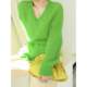 Very easy to wear, soft and glutinous! Good fit ~ Super pretty and pretty mohair green V-neck sweater top for women