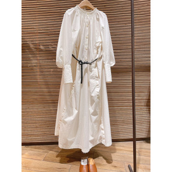 French retro long-sleeved high-end niche stand-up collar shirt dress new loose design hepburn style straight dress