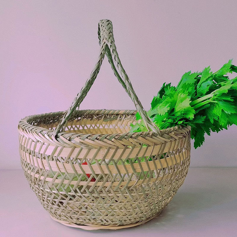竹を編んだ手作りの竹かご、家庭用手持ち野菜かご、ピクニックかご、卵かご、果物保存かご、農家風竹かご