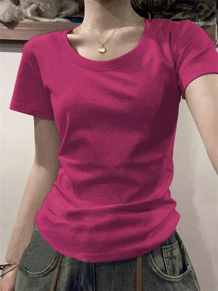 Летняя укороченная sexy футболка США с коротким рукавом, slim fit, облегающая