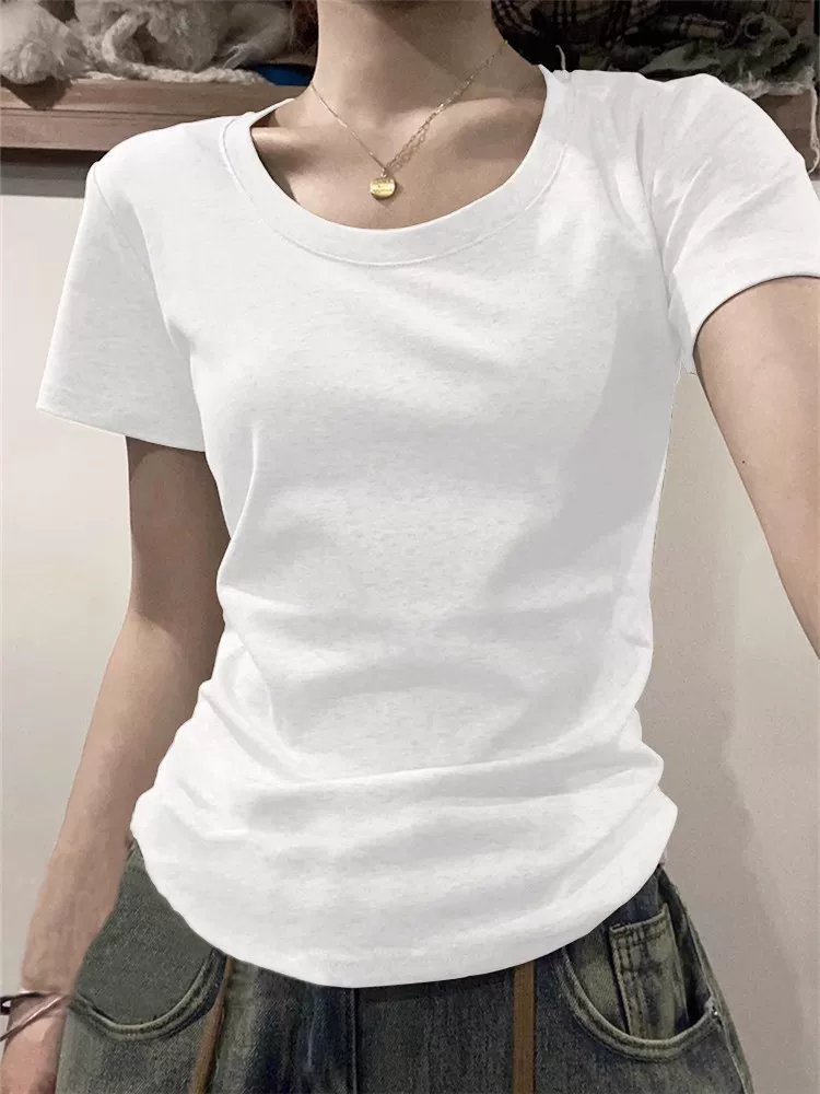 Летняя укороченная sexy футболка США с коротким рукавом, slim fit, облегающая