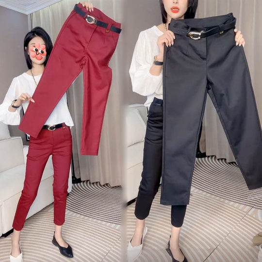 2025秋季加绒加厚小西裤女黑色烟管裤修身显瘦九分弹力休闲铅笔裤