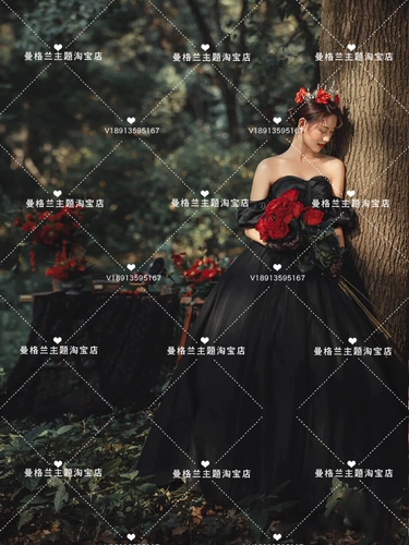 Черное свадебное платье для влюбленных, рукава фонарики