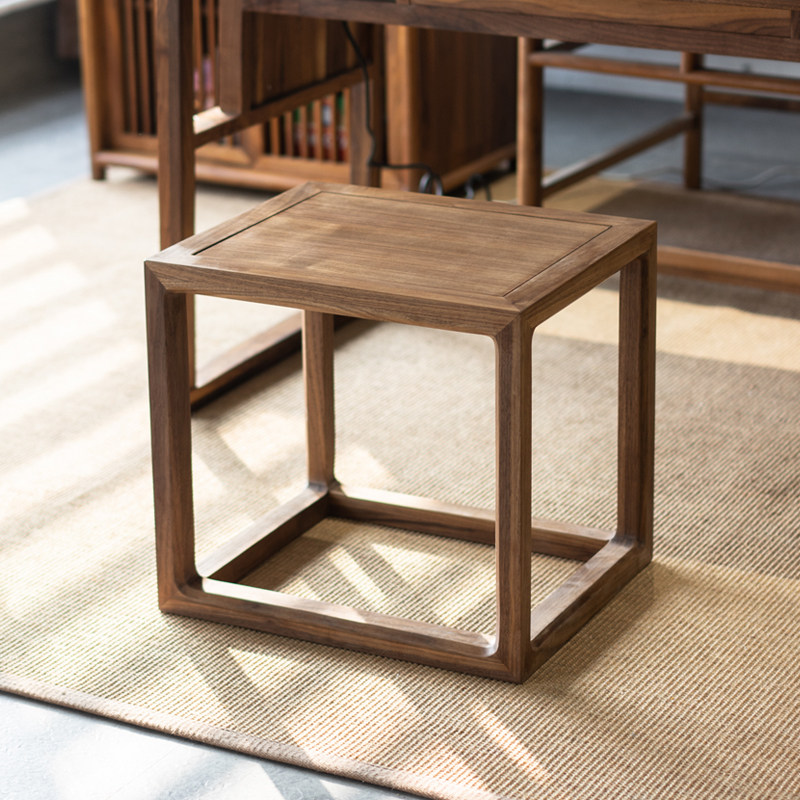 Solid wood square bench brief modern black walnut wood free of paint New Chinese Ming style tenon and adult stool for home