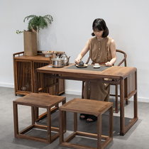  Balcony combination tea table New Chinese tea table Kettle table Black walnut solid wood fire stone integrated tea room tea case