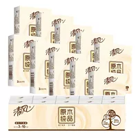 清风 Log Pure Laterchiefeape Packet Packet Packet 10 упаковок, 3 слоя, 8 штук, 8 пакетов, 10 пакетов портативной бумаги для салфетки