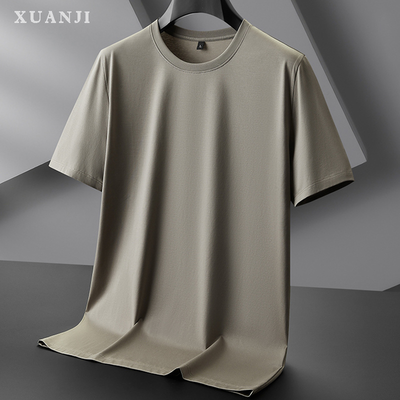 Plus Size Pure Cotton Short-Sleeved T-Shirt for Men in Summer, Loose Casual Top for Fat Men, Pure Color Thin Round Neck T-Shirt Plus Size Pure Cotton Short-Sleeved T-Shirt for Men in Summer, Loose Casual Top for Fat Men, Pure Color Thin Round Neck T-Shirt