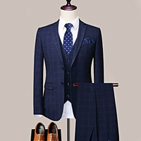 [Салони] Тибетская синяя и синяя клетчатка (верхняя часть+жилет+брюки)