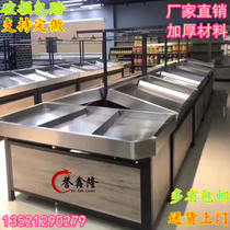Supermarket stainless steel fruit and vegetable rack fresh platform pile head Nakajima display rack single double-layer steel wood fruit and vegetable rack