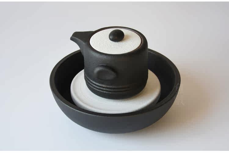 禪風黑--壺承魚戲 日式粗陶茶具干泡陶瓷茶盤手工蓄水壺承茶承壺托養壺墊茶 協貿國際日用品生活館