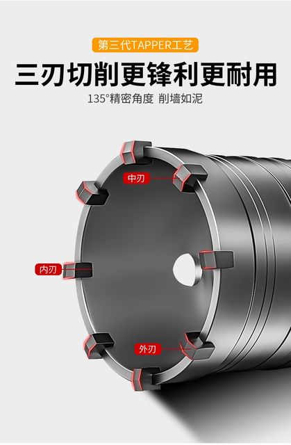 Hole opener ກໍາແພງຄອນກີດເຄື່ອງປັບອາກາດທໍ່ຜົນກະທົບໄຟຟ້າ hammer drill artifact brick wall through wall dry drilling reamer drill