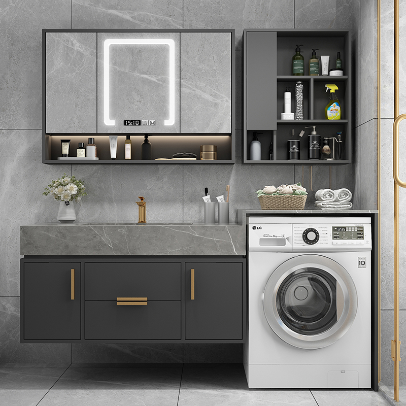 Rock slab integrated basin washing machine cabinet washbasin cabinet combination bathroom cabinet laundry pool toilet washstand