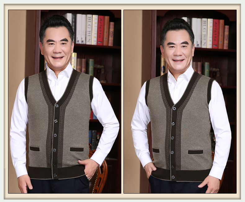 Áo len trung niên mùa đông áo len nam trung niên mặc áo len không tay ấm áo len bộ vest nam trẻ trung