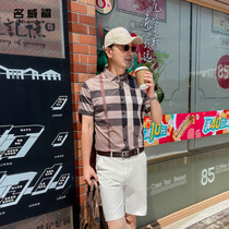 Middle-aged mens ice silk short sleeve shirt summer thin plaid loose stretch casual shirt dad thin