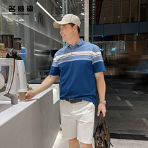 Middle-aged mens T-shirt dad summer short sleeves middle-aged and elderly men polo shirt business stripes casual father clothes