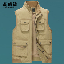 Dad spring autumn fishing vest outdoor middle-aged and elderly cotton multi-pocket tooling horse clip middle-aged mens vest