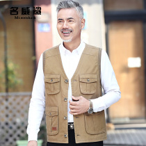 Middle-aged cotton mens spring and summer thin size plus fat horse clip vest multi pocket fishing vest dad