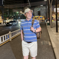 Paul T-shirt Mens Short Sleeve Stripe Polo Shirt Middle-aged and Elderly Dad Summer Loose Plus Size Lapel Thin Dress