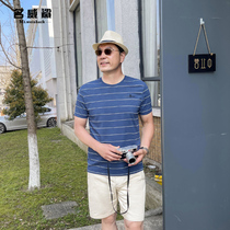 Summer middle-aged dad short sleeve T-shirt mens summer dress round neck loose middle-aged and elderly striped shirt mens sweatshirt