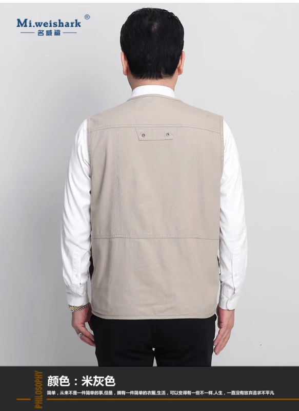 Mùa thu và mùa đông cộng với áo vest cotton dày nam vest ngoài trời chụp ảnh câu cá nhiều túi trung niên vest dụng cụ vest áo lông vũ